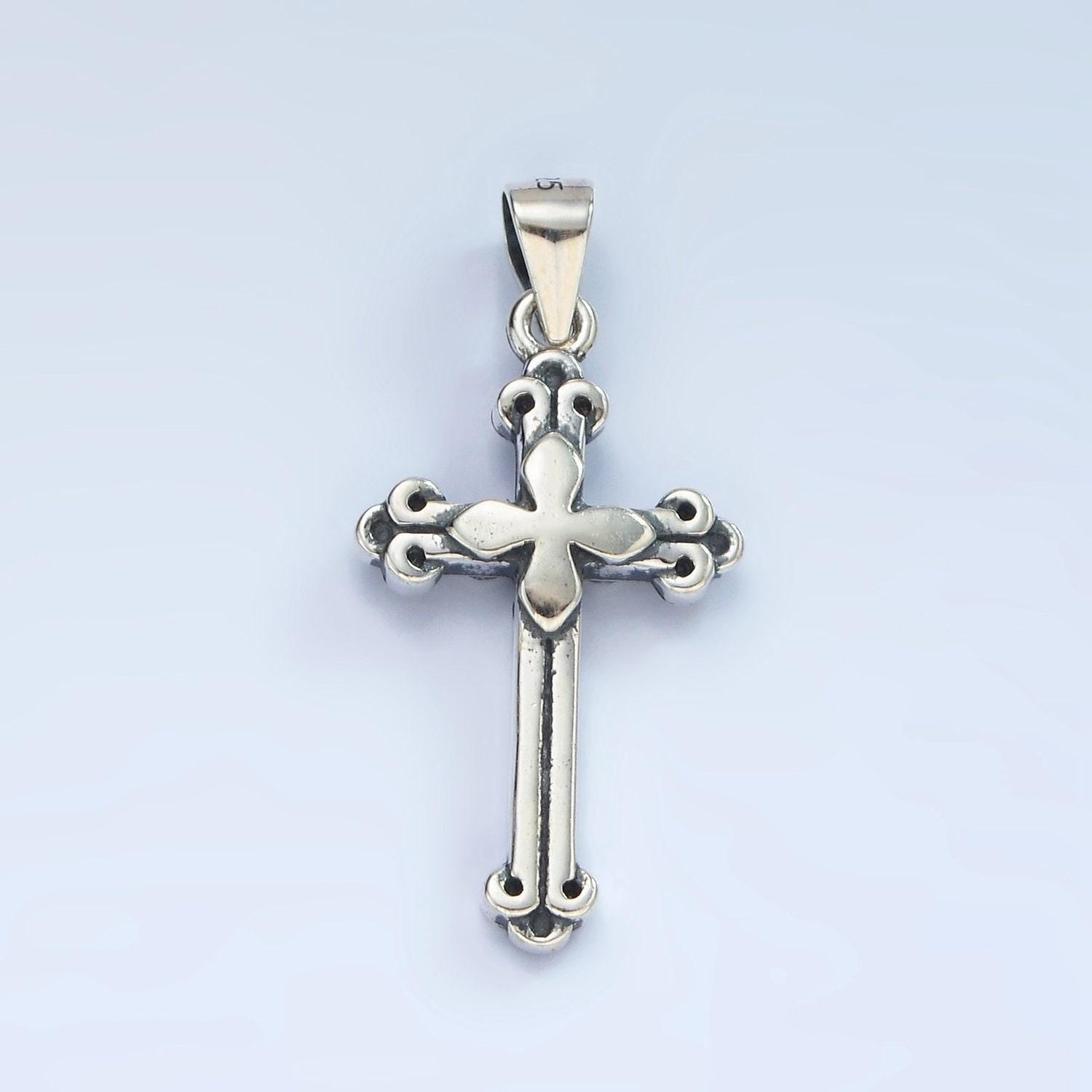 S925 sterling silver fleur passion cross charm religious pendant | sl-460