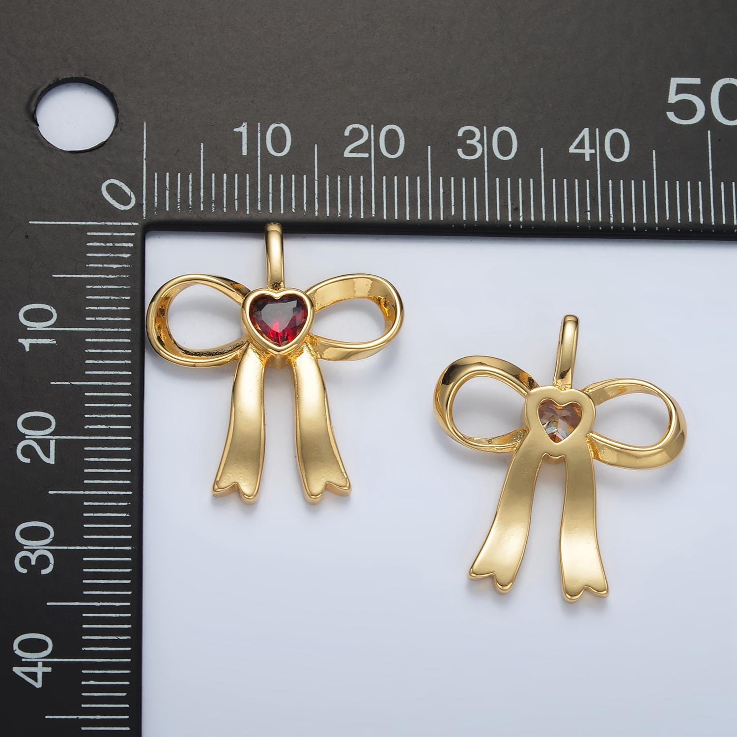 24k gold filled mini bow cz clear stone pendant, add on ribbon charm mini crystal cz birthstones for necklace bracelet supply | aa1413