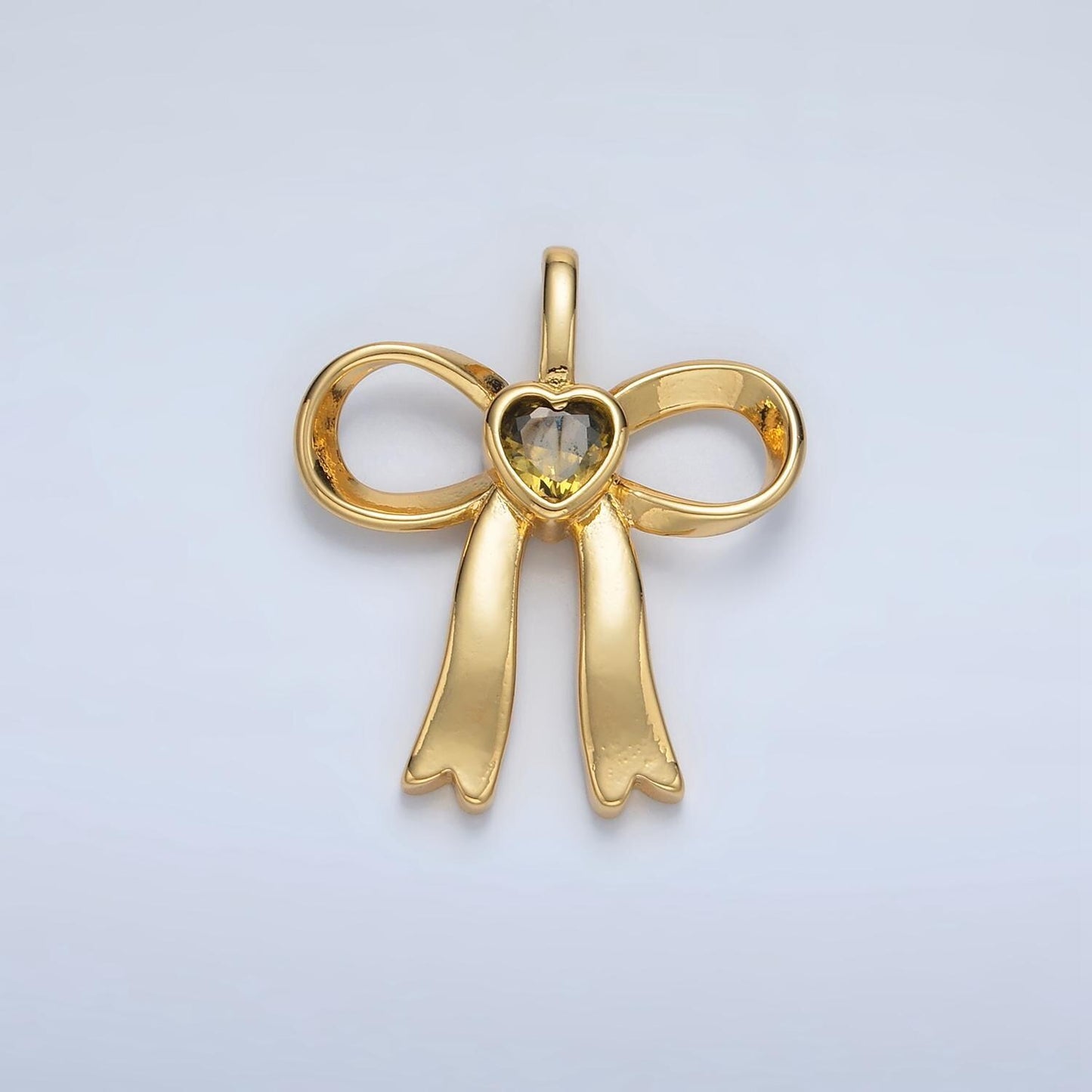 24k gold filled mini bow cz clear stone pendant, add on ribbon charm mini crystal cz birthstones for necklace bracelet supply | aa1413