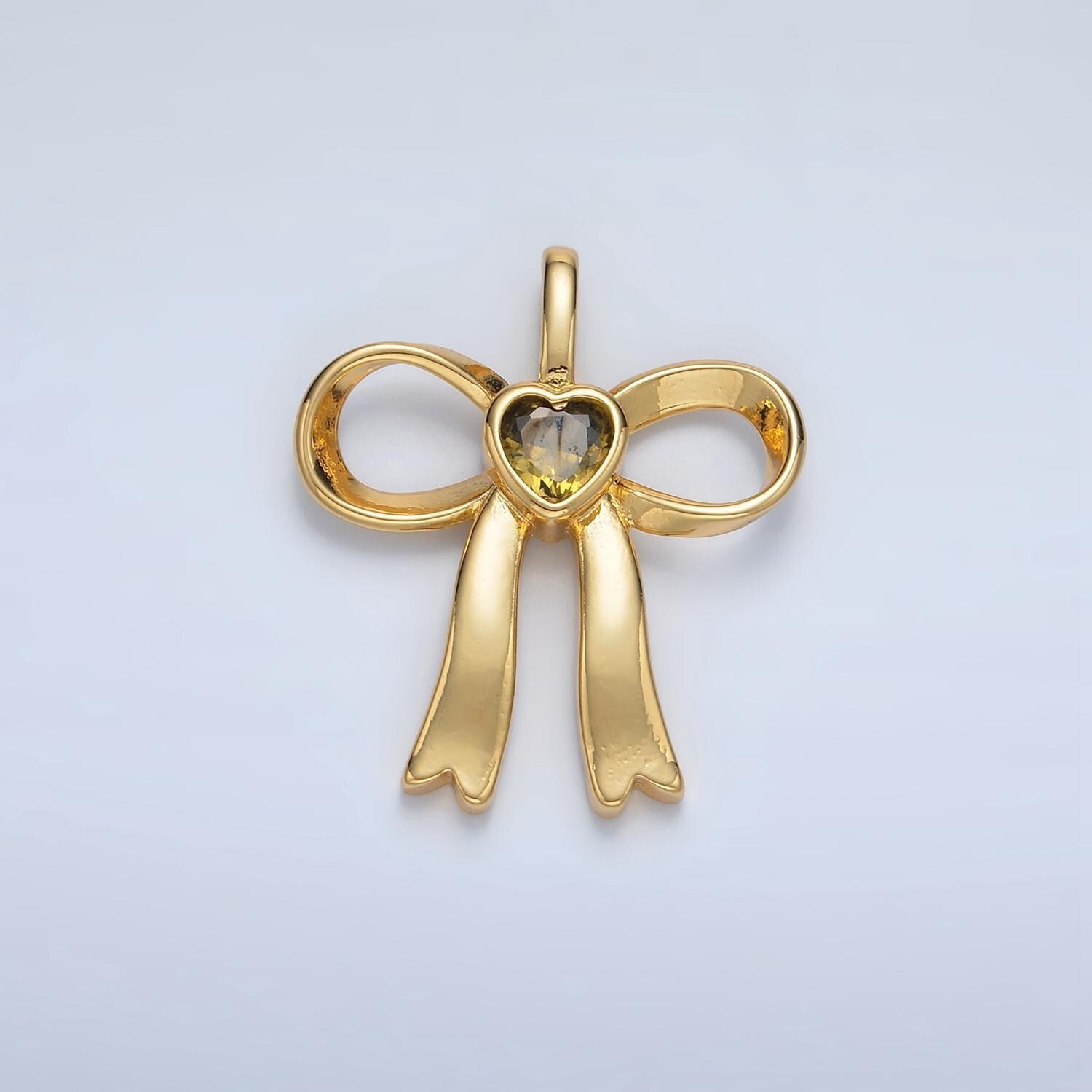 24k gold filled mini bow cz clear stone pendant, add on ribbon charm mini crystal cz birthstones for necklace bracelet supply | aa1413