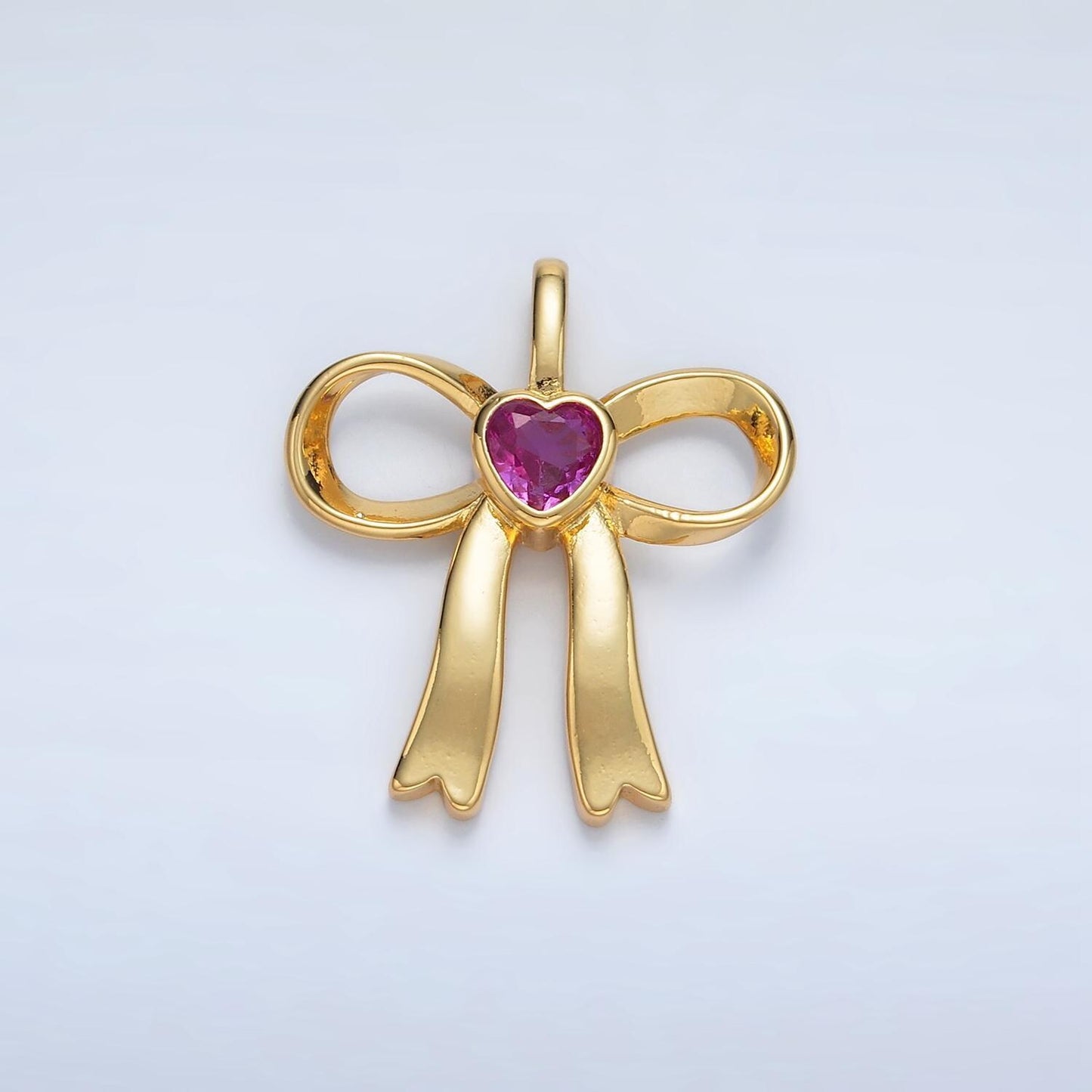 24k gold filled mini bow cz clear stone pendant, add on ribbon charm mini crystal cz birthstones for necklace bracelet supply | aa1413