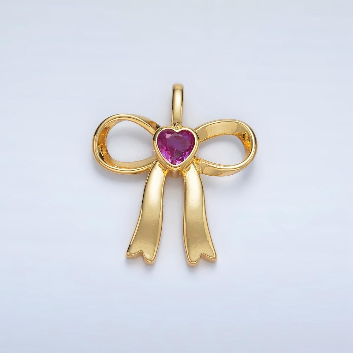 24k gold filled mini bow cz clear stone pendant, add on ribbon charm mini crystal cz birthstones for necklace bracelet supply | aa1413