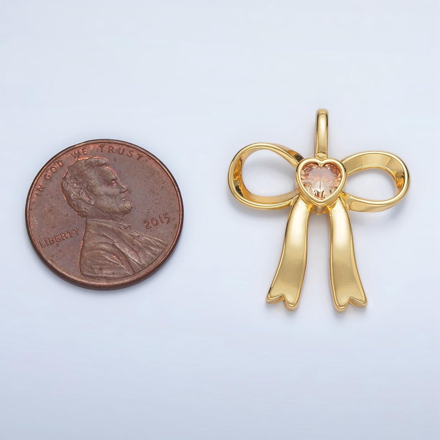 24k gold filled mini bow cz clear stone pendant, add on ribbon charm mini crystal cz birthstones for necklace bracelet supply | aa1413