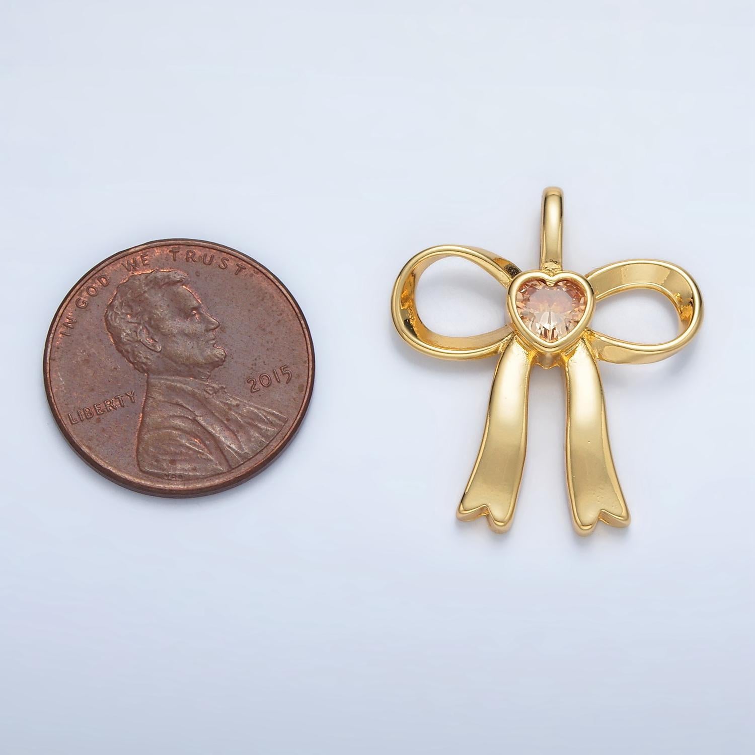 24k gold filled mini bow cz clear stone pendant, add on ribbon charm mini crystal cz birthstones for necklace bracelet supply | aa1413