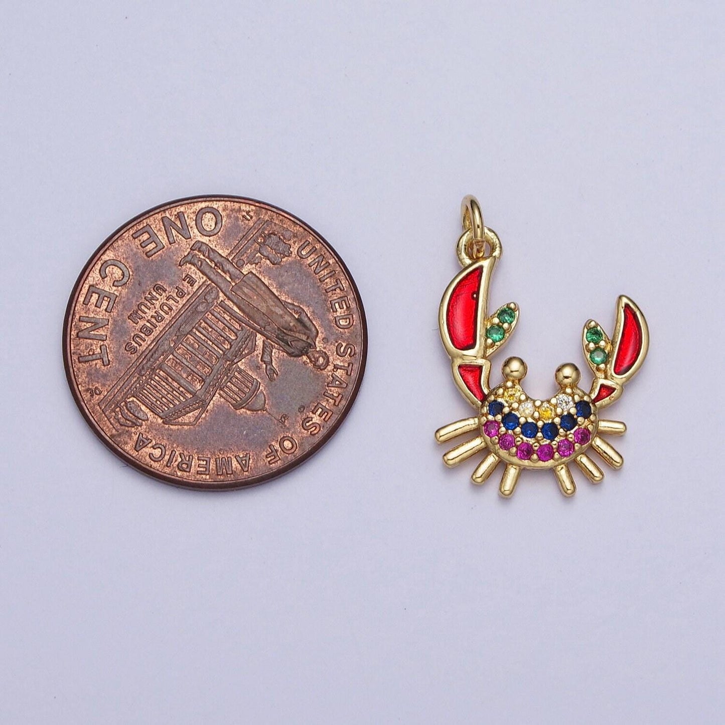 Dainty gold crab pendant, colorful micro pave cubic zirconia cz sea life animals charm, red crab sea pendant | ag118