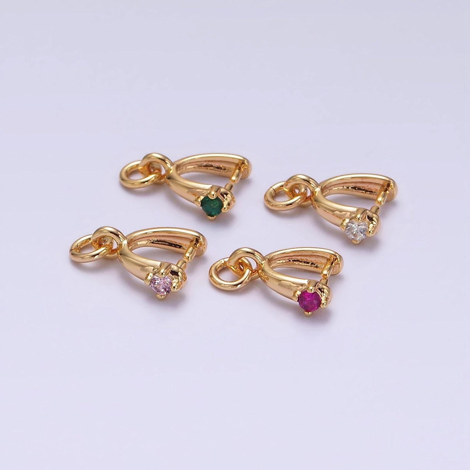 14k gold filled clear, pink, fuchsia, green cz snap bail charm jewelry making findings supply | z641~z644