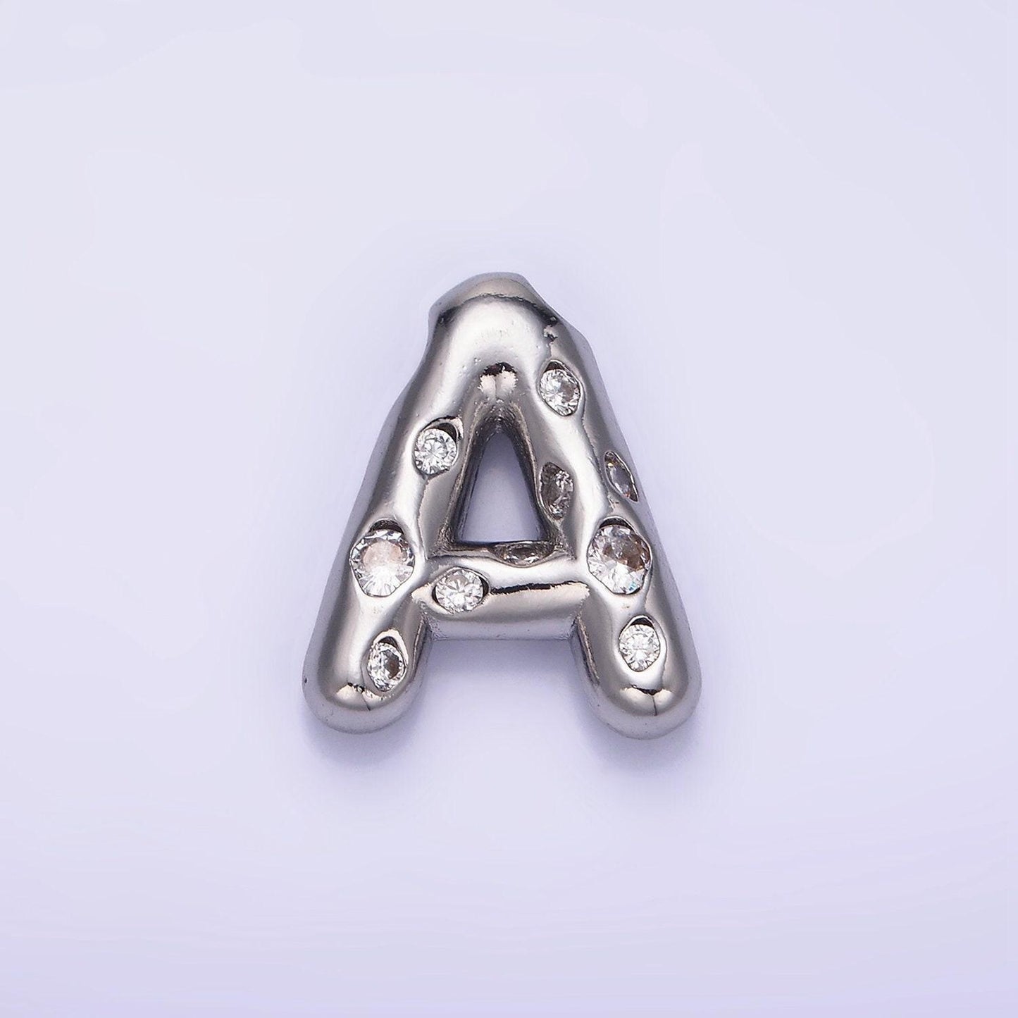 Silver pave balloon pendant cubic zirconia initial necklace charm bubble letter for diy cz alphabet personalized bubble necklace a1028-a1040