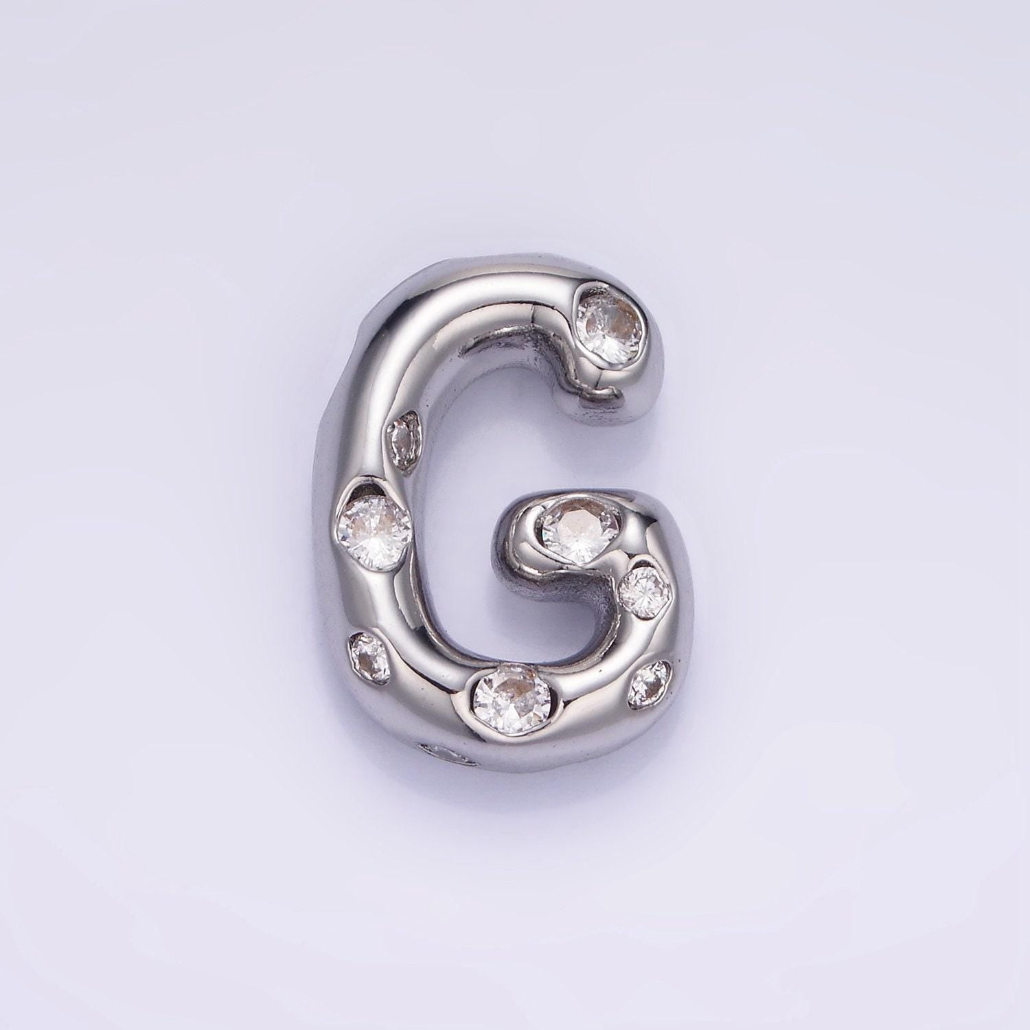 Silver pave balloon pendant cubic zirconia initial necklace charm bubble letter for diy cz alphabet personalized bubble necklace a1028-a1040