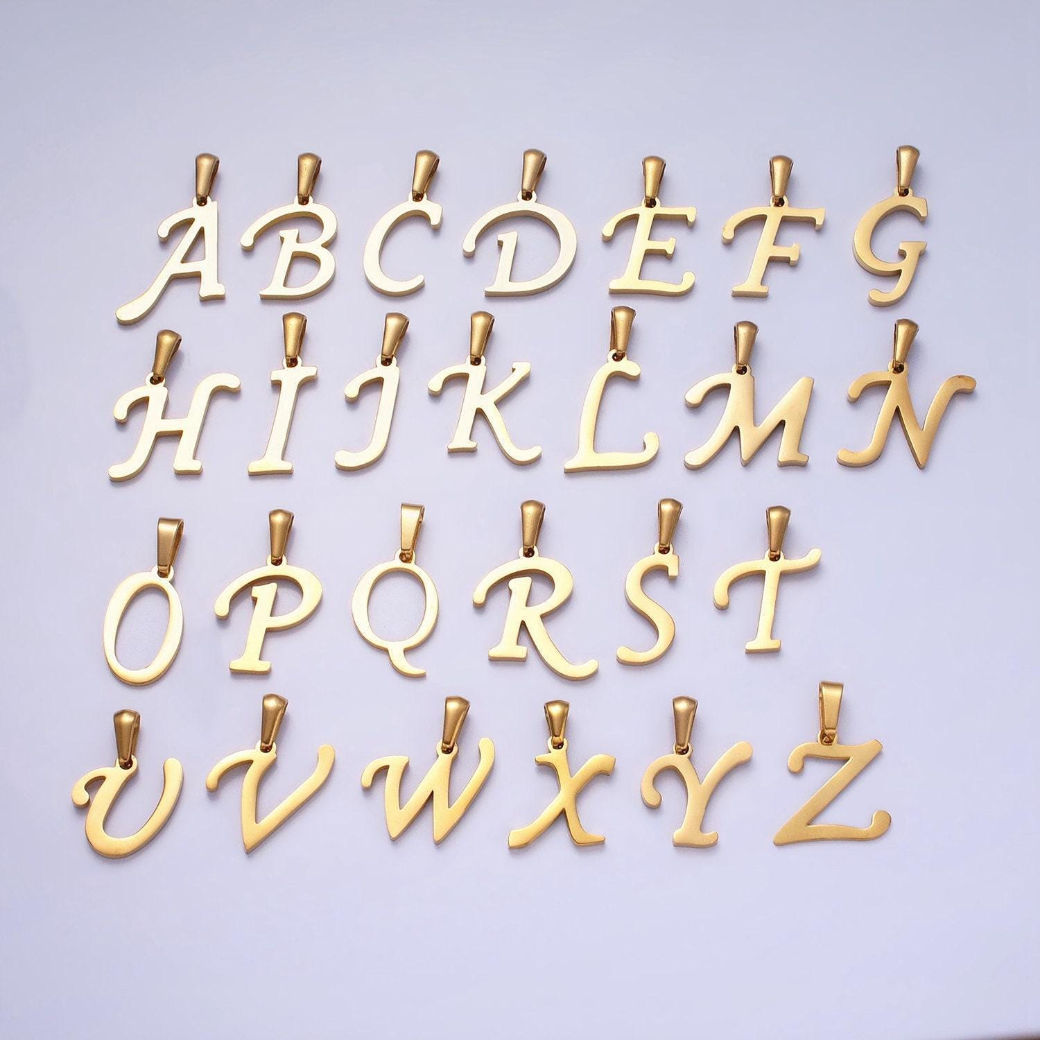 Stainless steel custom script letter charms, initial alphabet pendant diy personalized jewelry making supply a1900-a1912