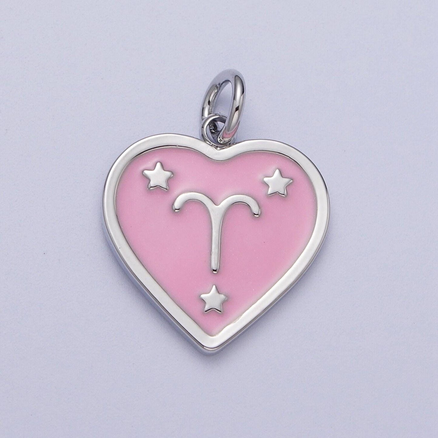 Baby pink enamel stars heart-shaped zodiac charms, astrological zodiac signs, birthday, horoscope pendants | a1737--1742