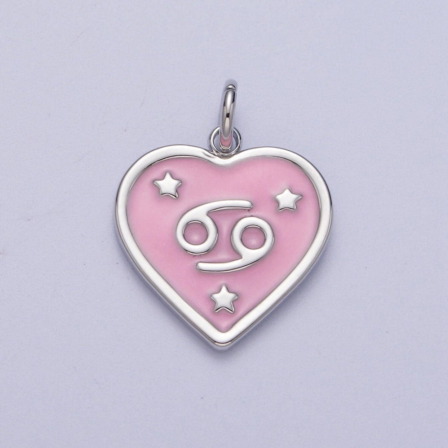 Baby pink enamel stars heart-shaped zodiac charms, astrological zodiac signs, birthday, horoscope pendants | a1737--1742