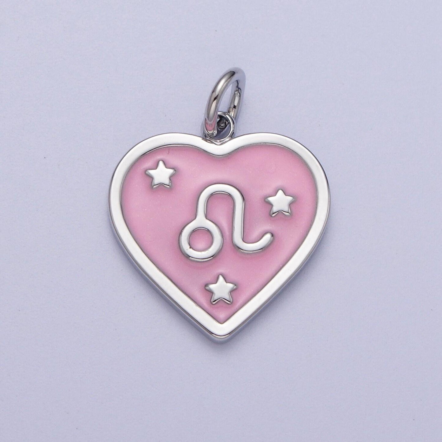 Baby pink enamel stars heart-shaped zodiac charms, astrological zodiac signs, birthday, horoscope pendants | a1737--1742
