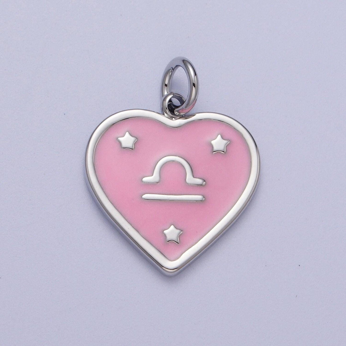 Baby pink enamel stars heart-shaped zodiac charms, astrological zodiac signs, birthday, horoscope pendants | a1737--1742