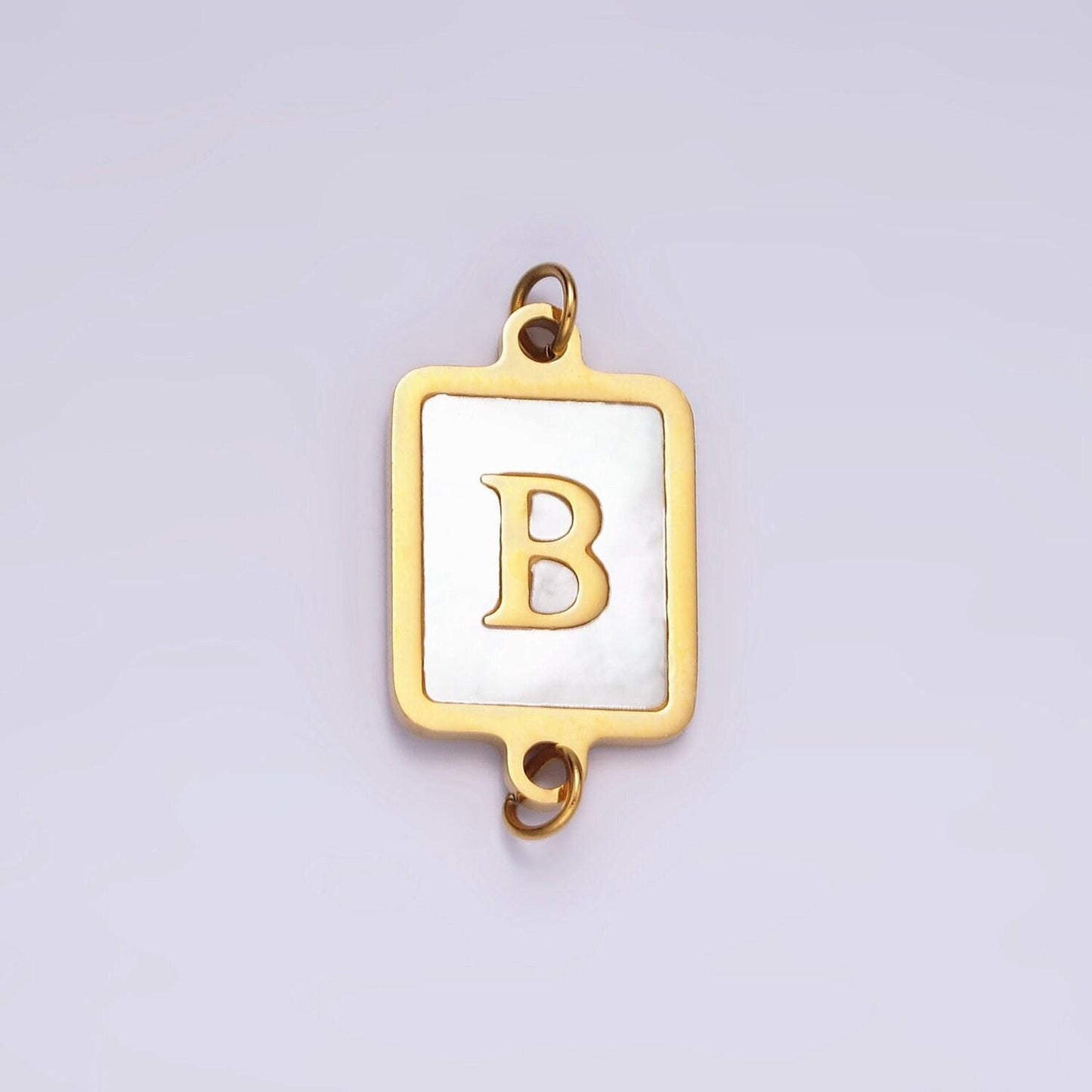 Gold initial name tag alphabet charm connector shell pearl letter pendant personalized jewelry link connector stainless steel