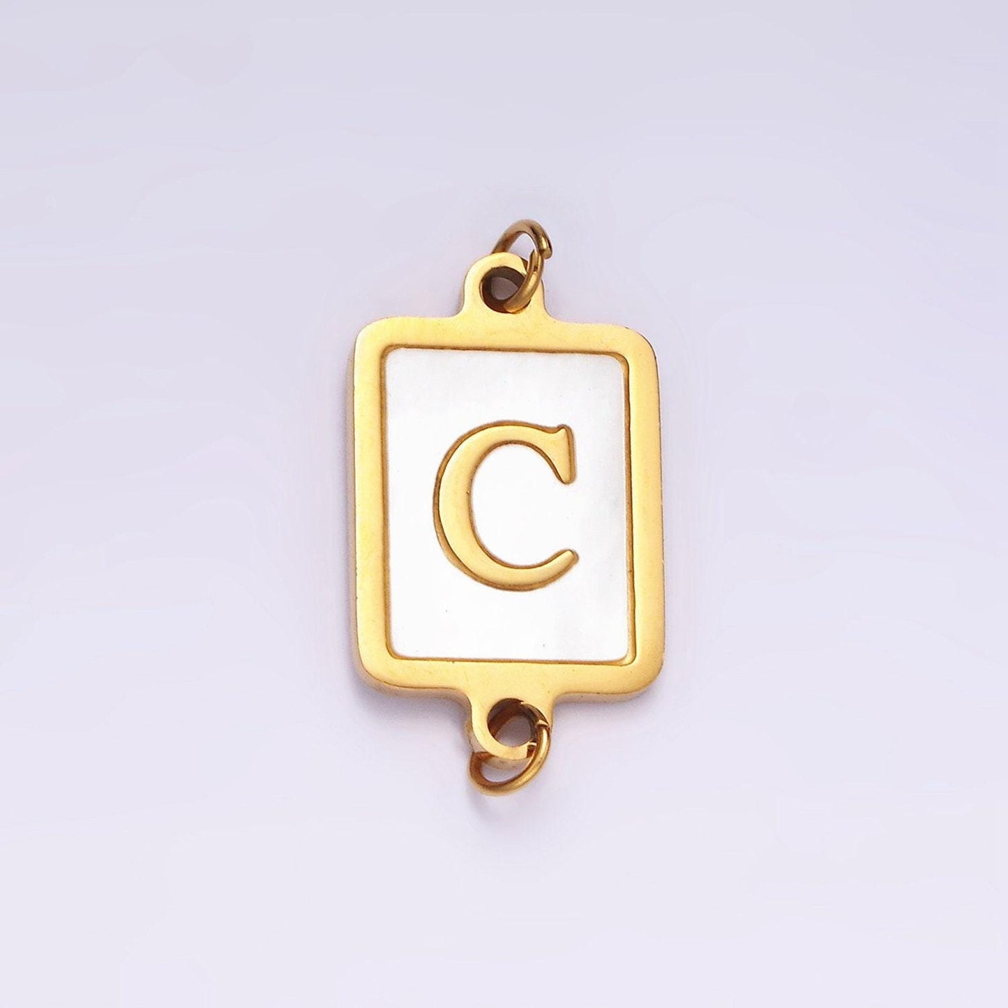 Gold initial name tag alphabet charm connector shell pearl letter pendant personalized jewelry link connector stainless steel