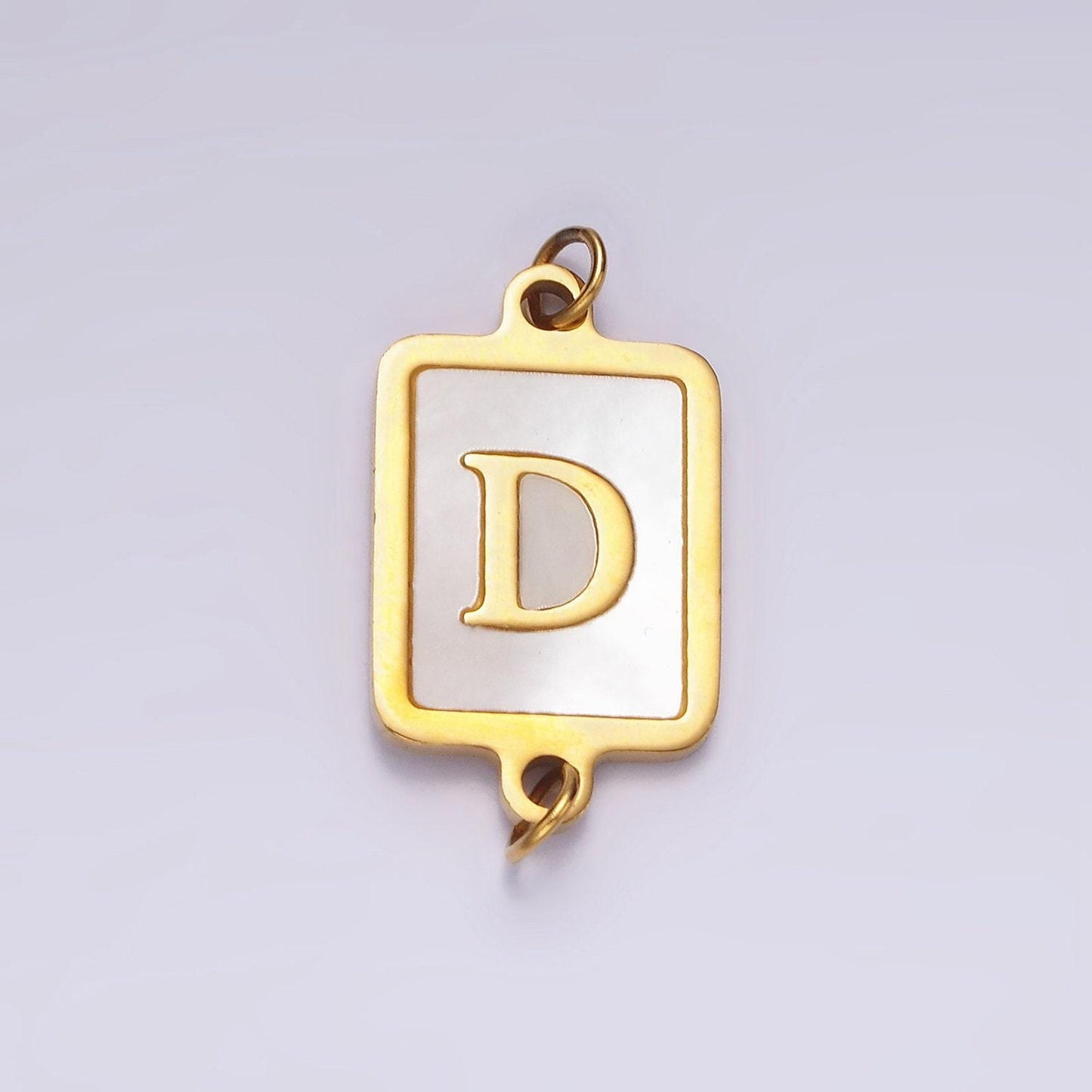 Gold initial name tag alphabet charm connector shell pearl letter pendant personalized jewelry link connector stainless steel