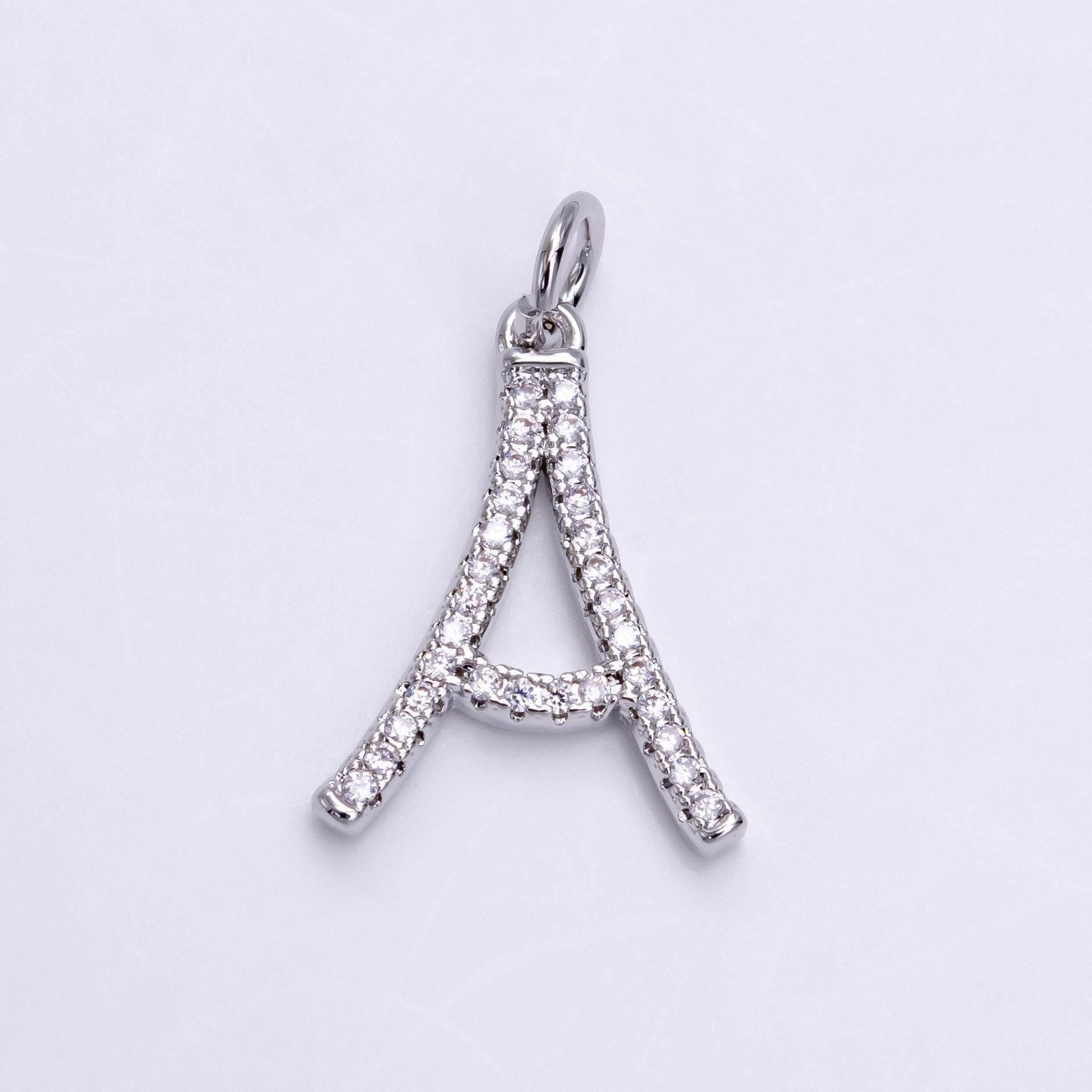 Silver initial letter micro pave charm personalized letter pendant for minimalist jewelry | a1131-a1144