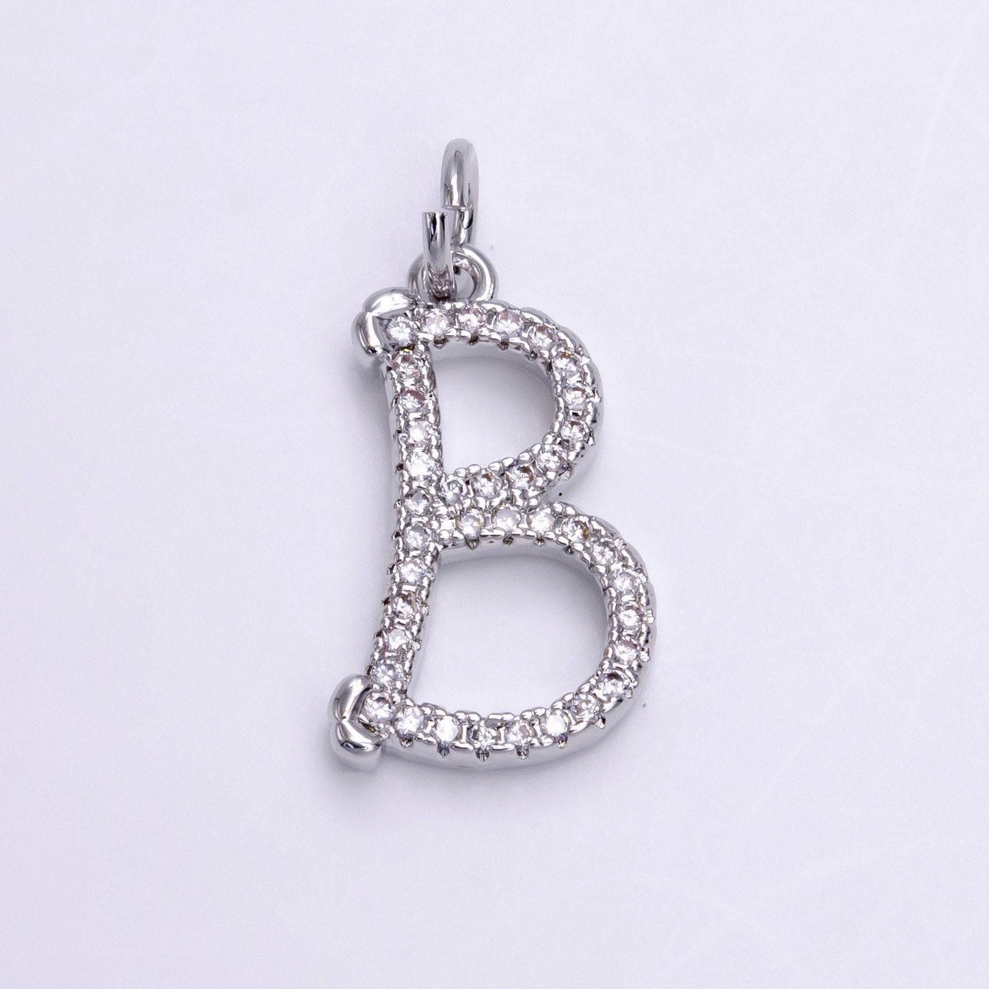 Silver initial letter micro pave charm personalized letter pendant for minimalist jewelry | a1131-a1144