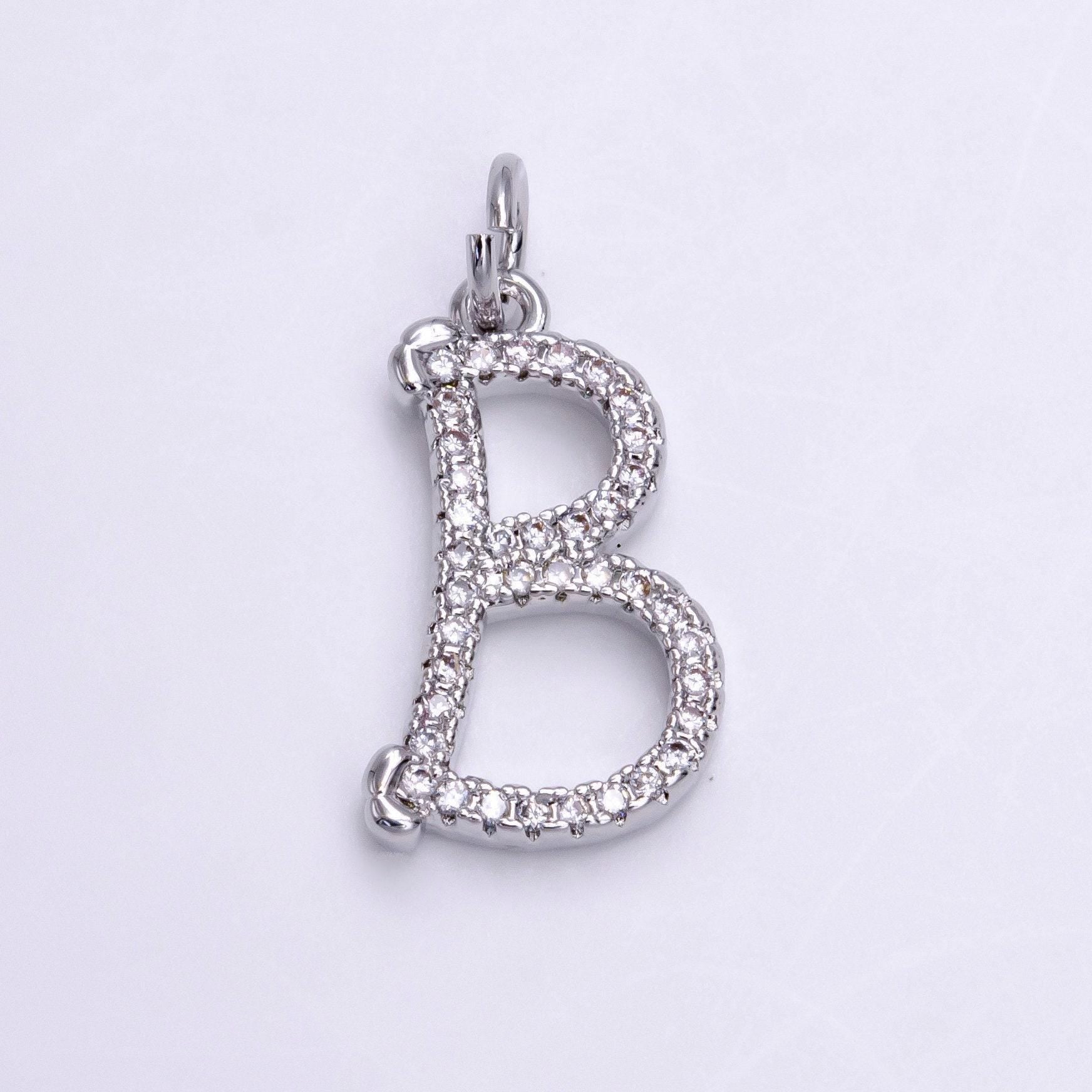 Silver initial letter micro pave charm personalized letter pendant for minimalist jewelry | a1131-a1144