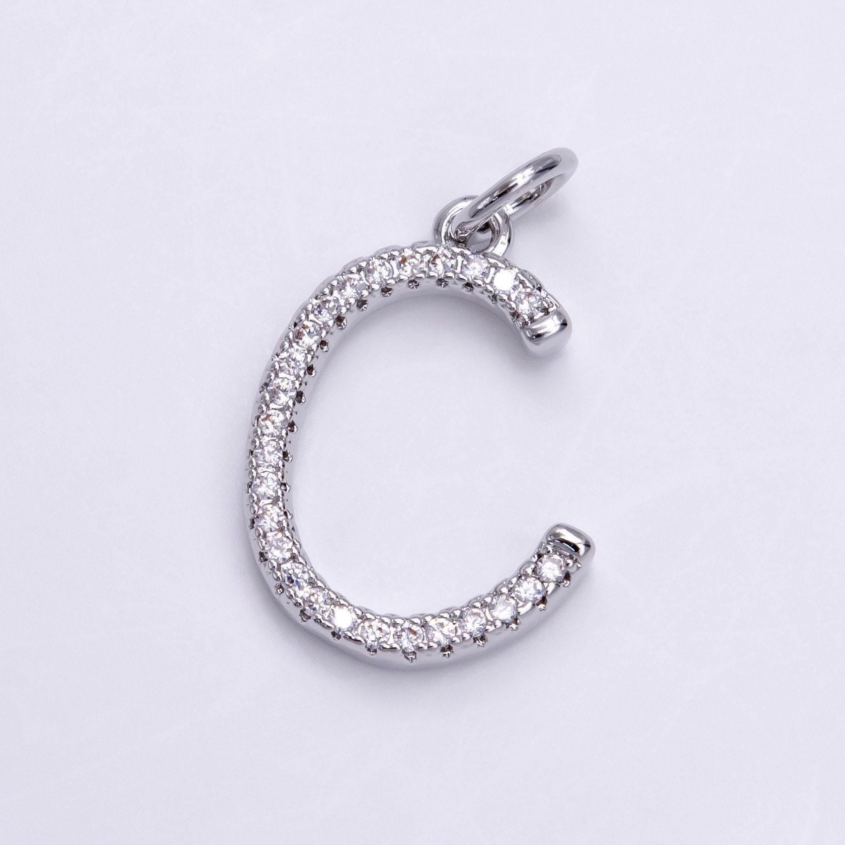 Silver initial letter micro pave charm personalized letter pendant for minimalist jewelry | a1131-a1144