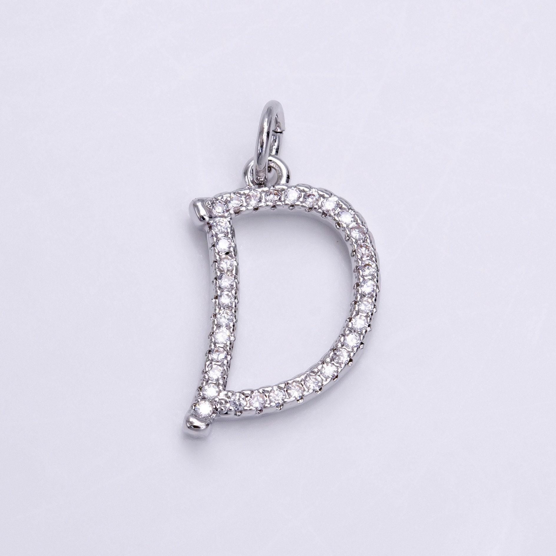 Silver initial letter micro pave charm personalized letter pendant for minimalist jewelry | a1131-a1144