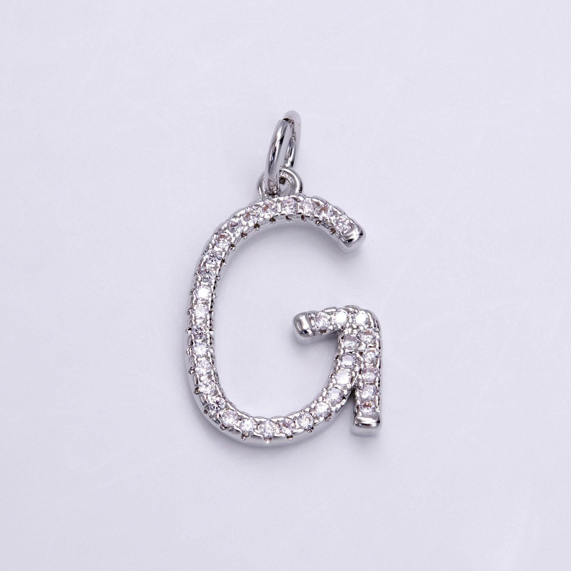 Silver initial letter micro pave charm personalized letter pendant for minimalist jewelry | a1131-a1144