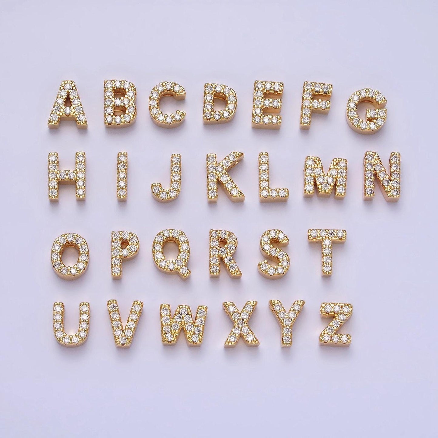 Cubic zirconia 16k gold filled letter charms cz initial charms, bracelet charms, mini pendant charms for necklace alphabet beads charm ad729