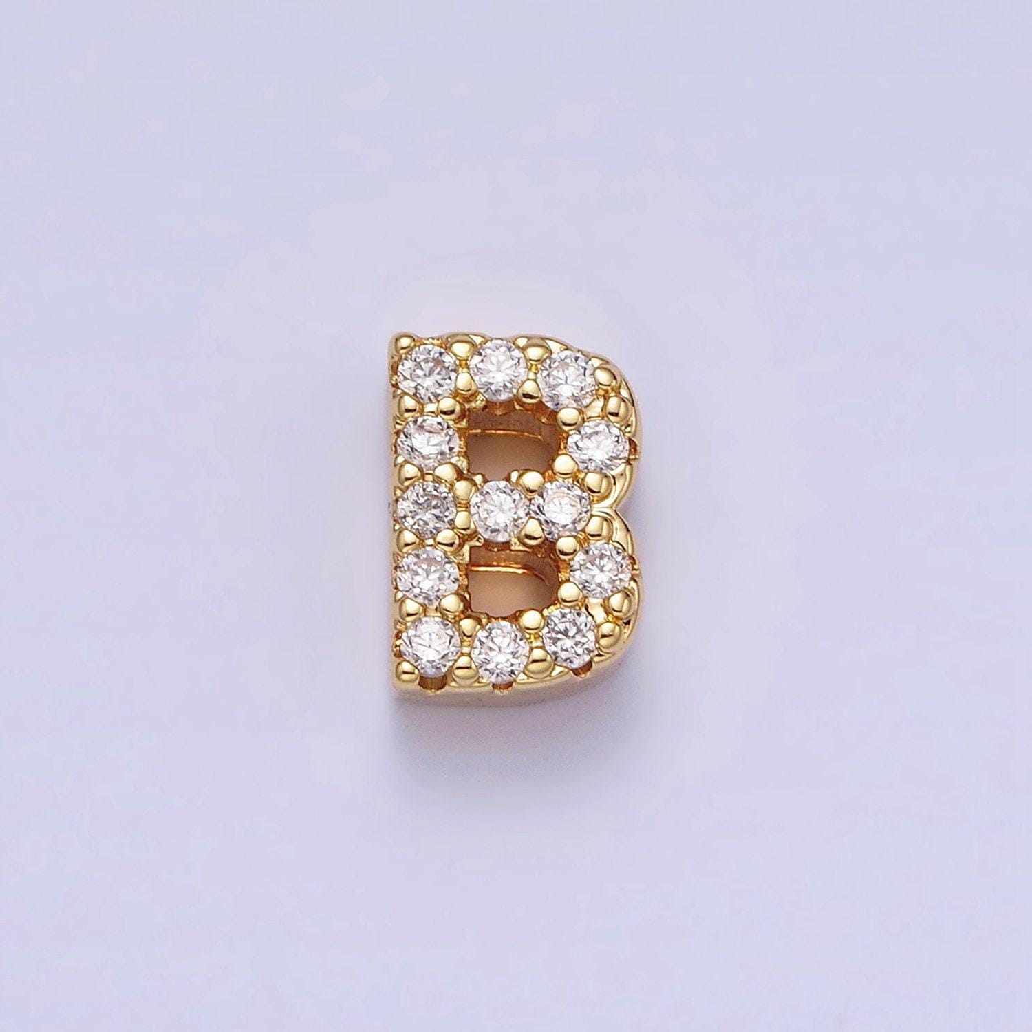 Cubic zirconia 16k gold filled letter charms cz initial charms, bracelet charms, mini pendant charms for necklace alphabet beads charm ad729