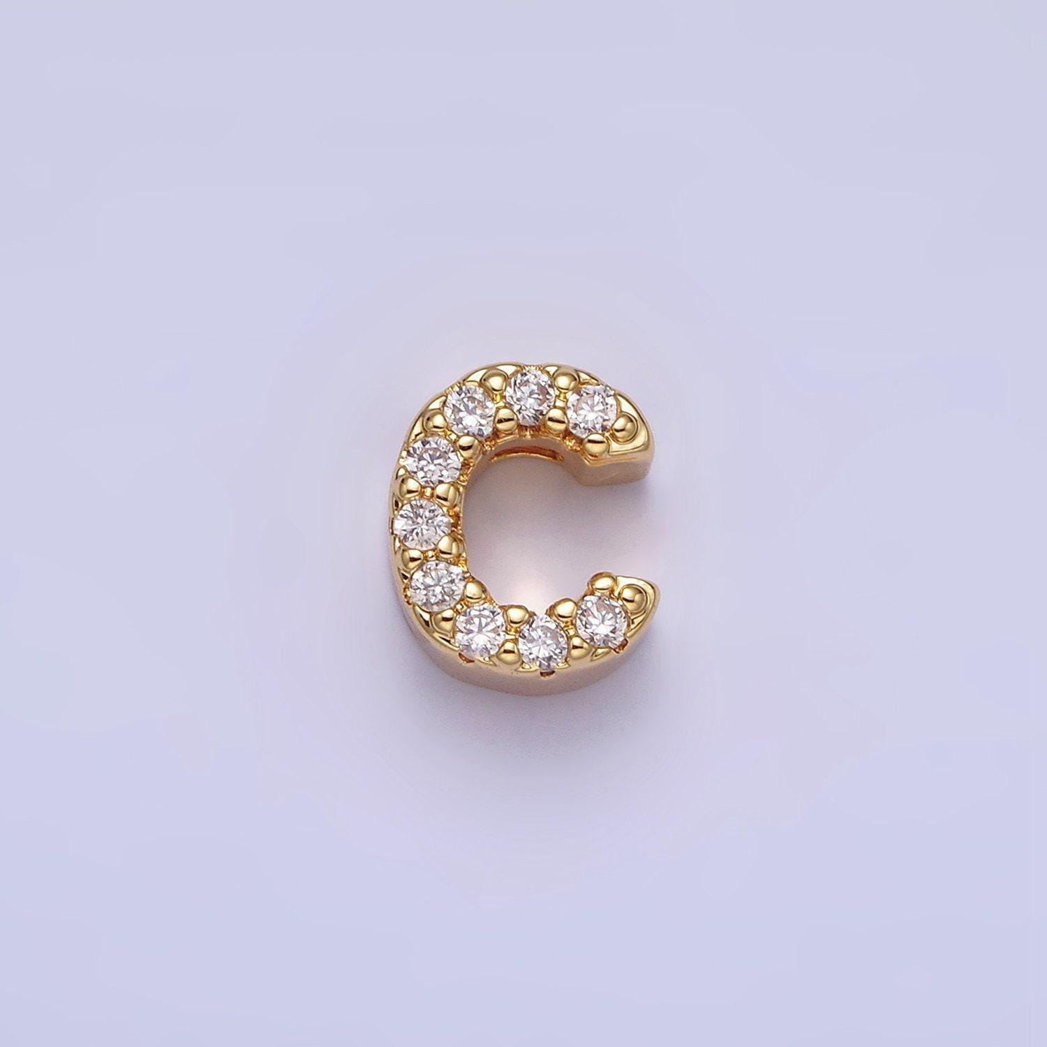 Cubic zirconia 16k gold filled letter charms cz initial charms, bracelet charms, mini pendant charms for necklace alphabet beads charm ad729