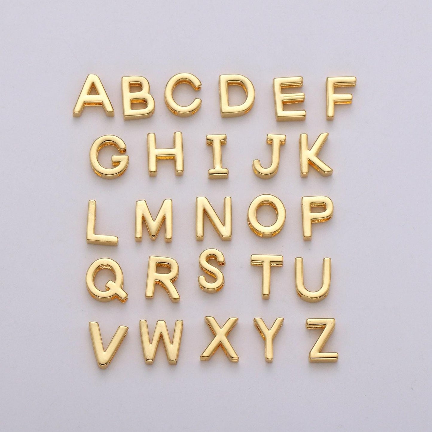 1x gold initial letter pendant, initials letter bead charm side slider letter a-z personalized alphabet jewelry making, alph-013