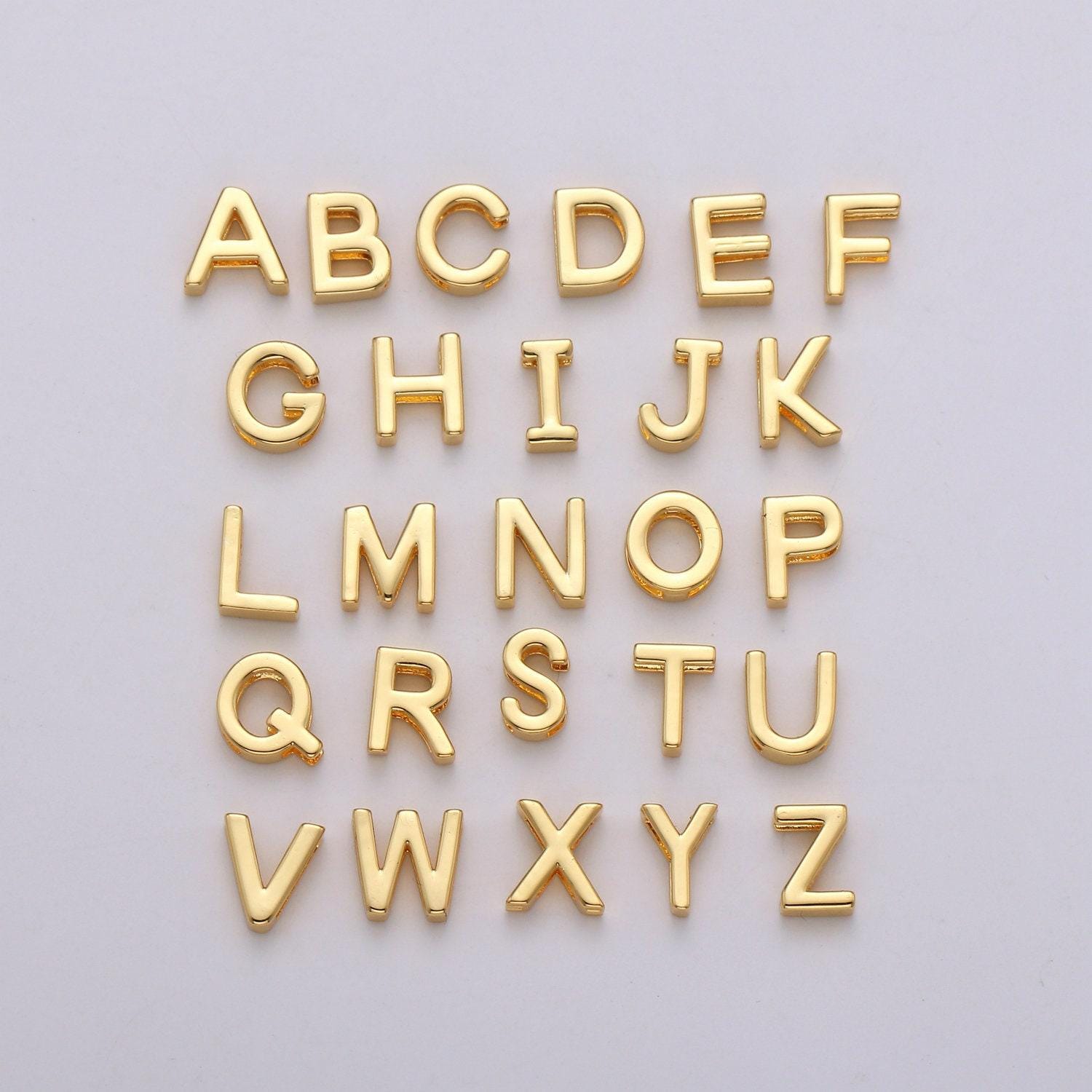 1x gold initial letter pendant, initials letter bead charm side slider letter a-z personalized alphabet jewelry making, alph-013