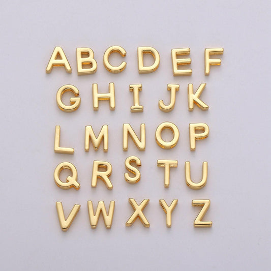 1x gold initial letter pendant, initials letter bead charm side slider letter a-z personalized alphabet jewelry making, alph-013