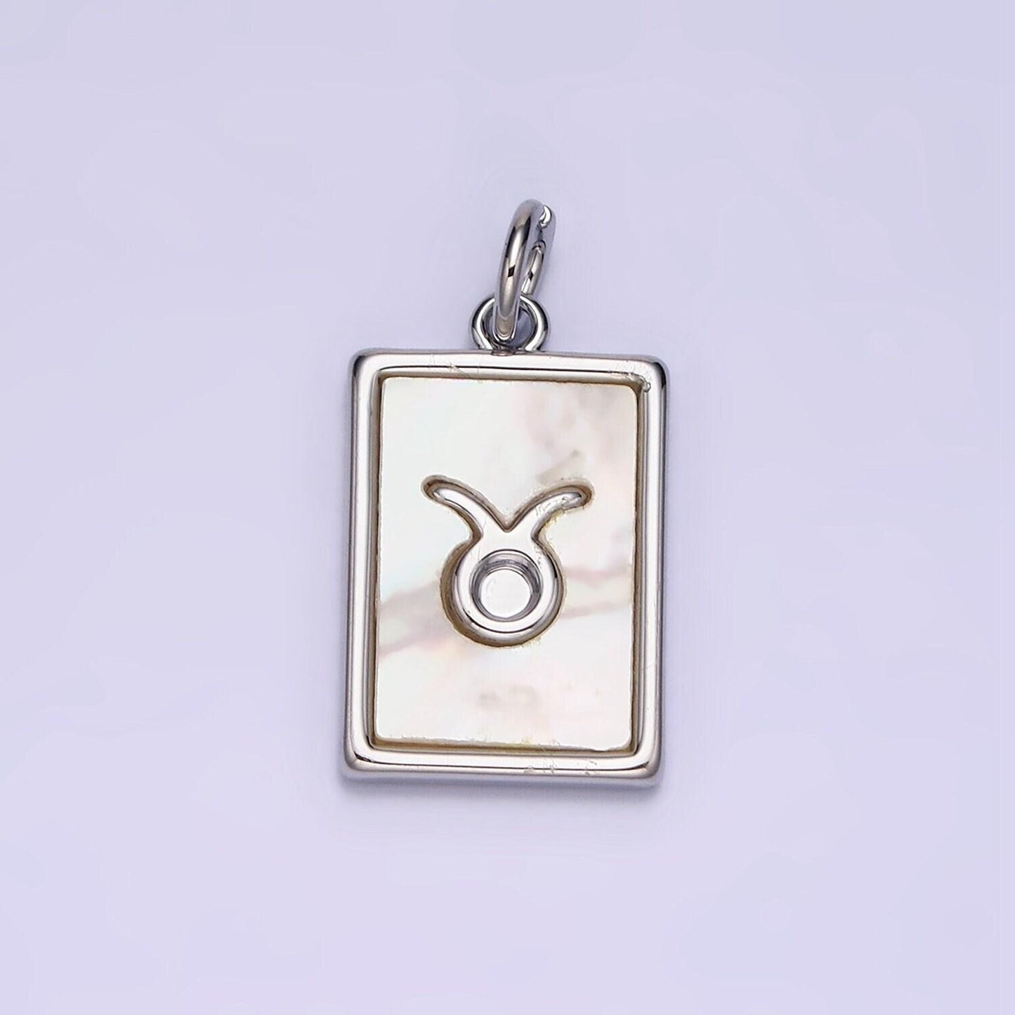 Astrology zodiac symbol charms in silver square tag pearl pendant for personalized jewelry making supply a1259