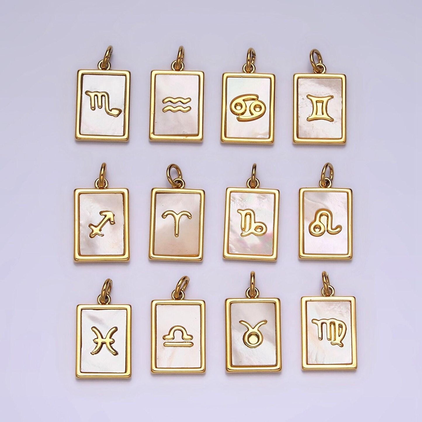 Zodiac sign charm necklace 14k gold filled mother pearl tag square pendant for bracelet gift women daughter personalized a1247