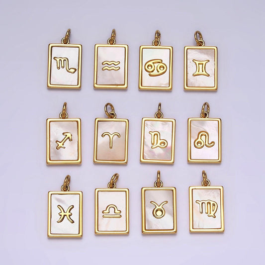 Zodiac sign charm necklace 14k gold filled mother pearl tag square pendant for bracelet gift women daughter personalized a1247