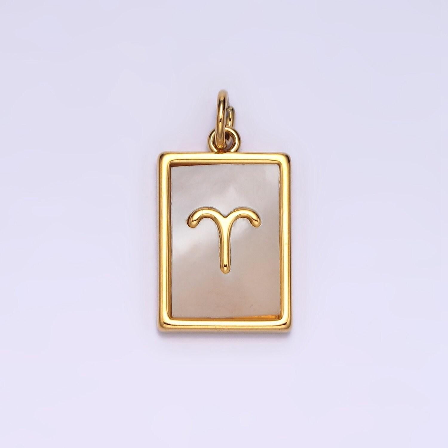 Zodiac sign charm necklace 14k gold filled mother pearl tag square pendant for bracelet gift women daughter personalized a1247