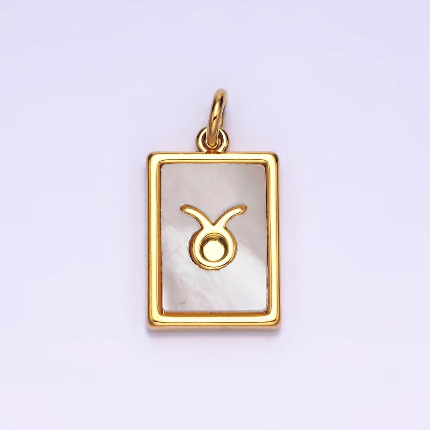 Zodiac sign charm necklace 14k gold filled mother pearl tag square pendant for bracelet gift women daughter personalized a1247