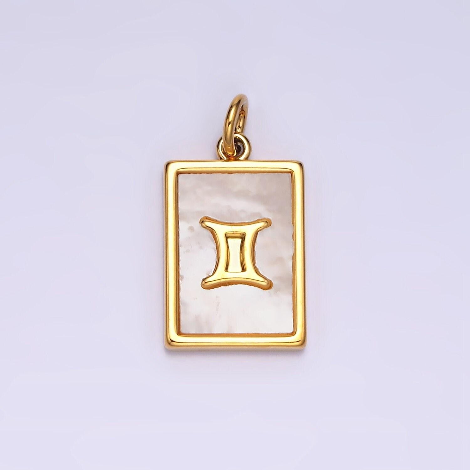 Zodiac sign charm necklace 14k gold filled mother pearl tag square pendant for bracelet gift women daughter personalized a1247