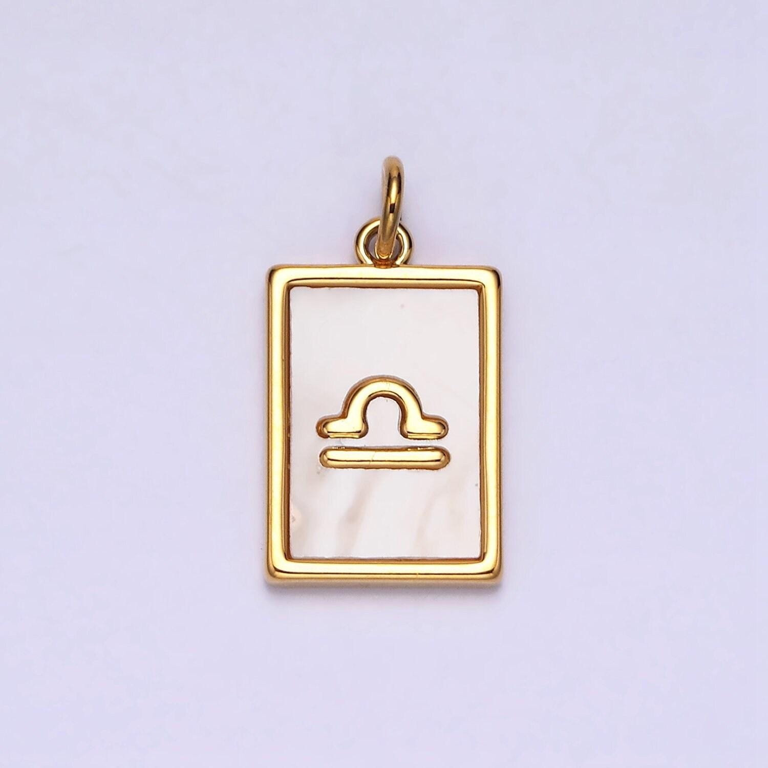 Zodiac sign charm necklace 14k gold filled mother pearl tag square pendant for bracelet gift women daughter personalized a1247