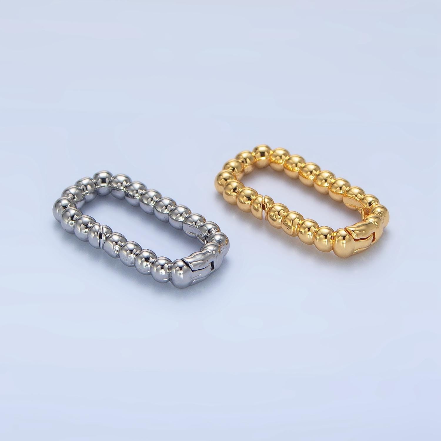Dainty beaded oval gold push gate ring, 18.9 x 10.1 mm oval ball beaded ring charm holder enhanced link for jewelry supply z958