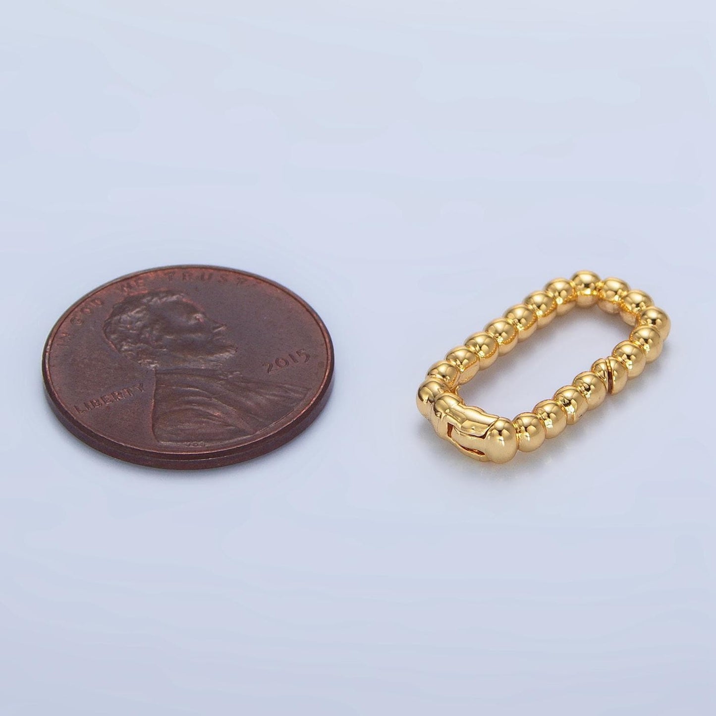 Dainty beaded oval gold push gate ring, 18.9 x 10.1 mm oval ball beaded ring charm holder enhanced link for jewelry supply z958