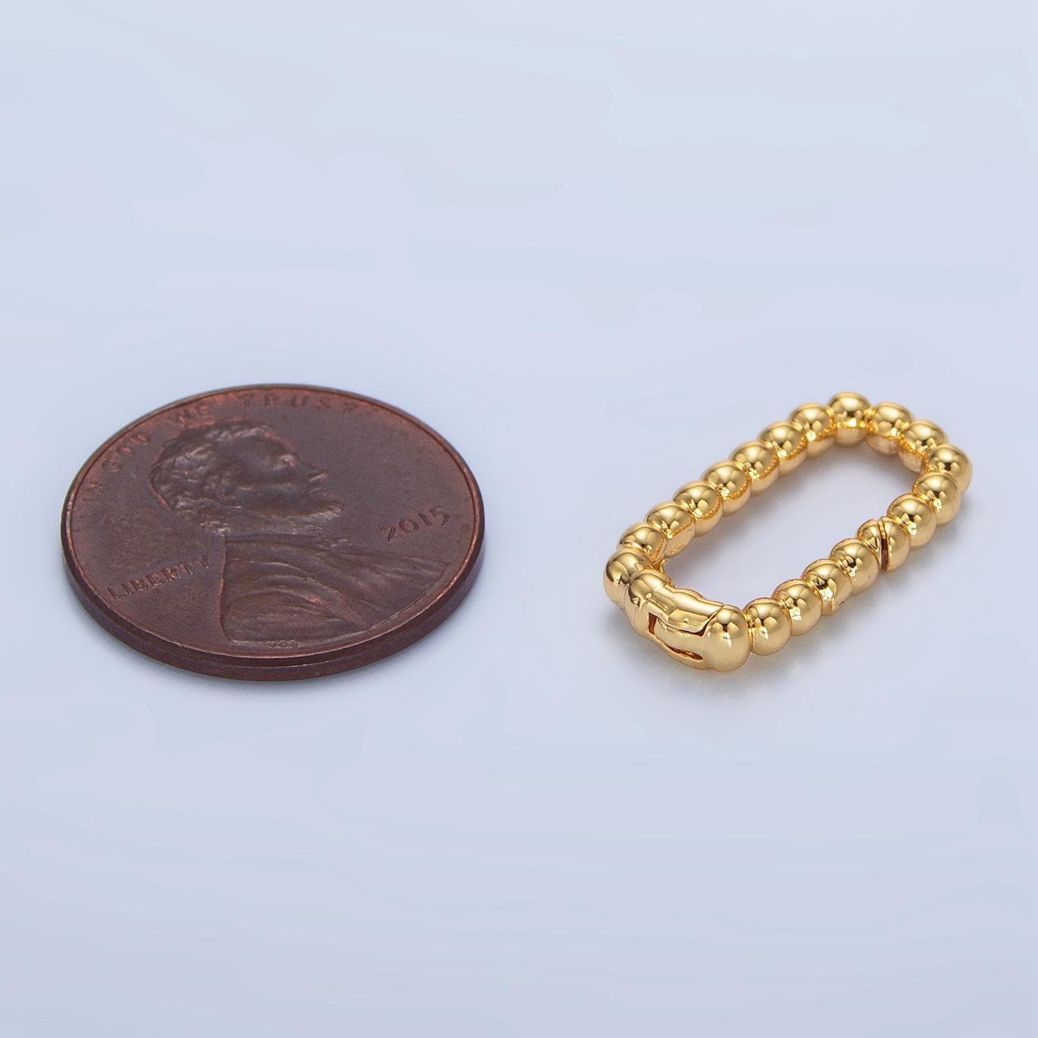Dainty beaded oval gold push gate ring, 18.9 x 10.1 mm oval ball beaded ring charm holder enhanced link for jewelry supply z958