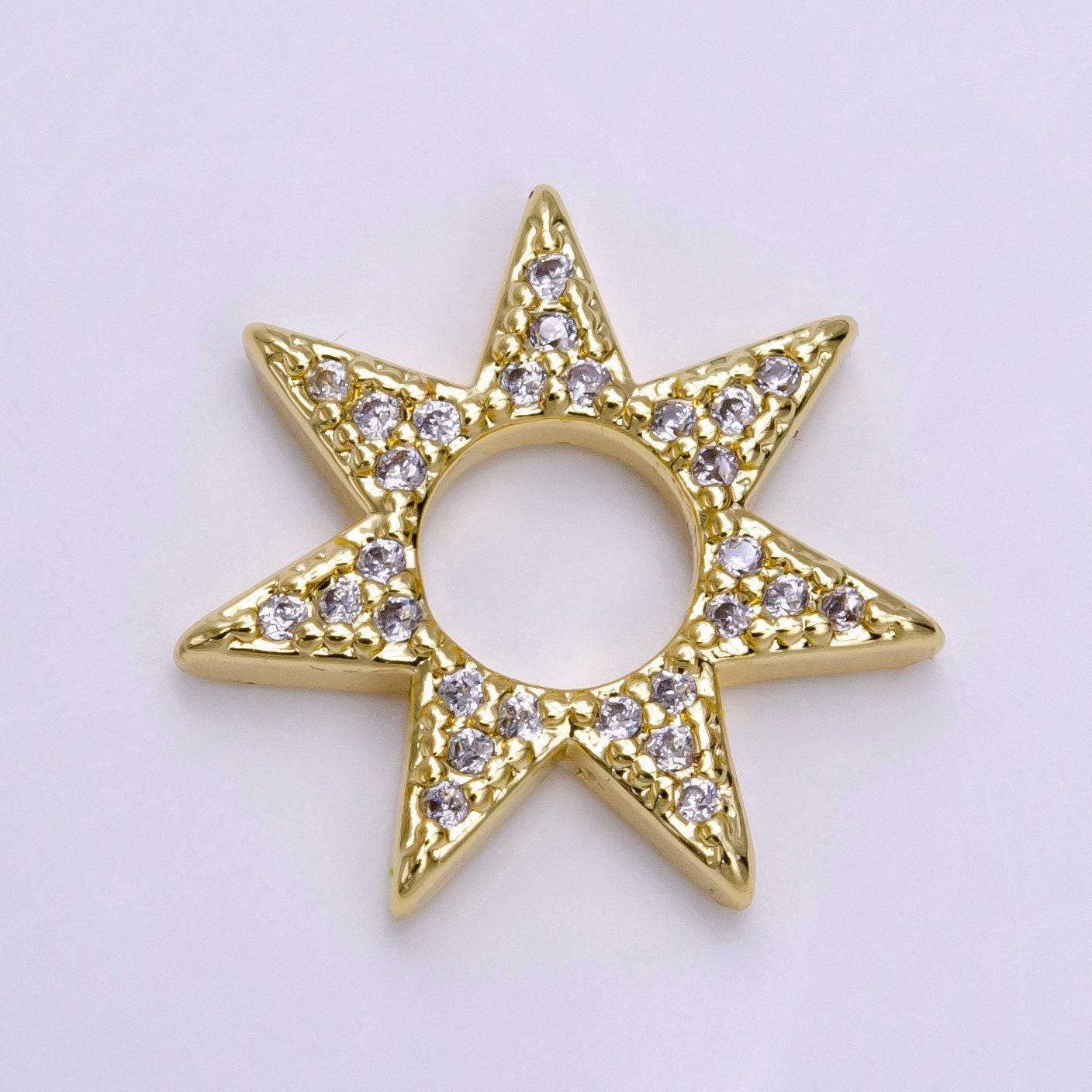 16k gold filled open micro paved cz celestial star open charm jewelry making supply | z931