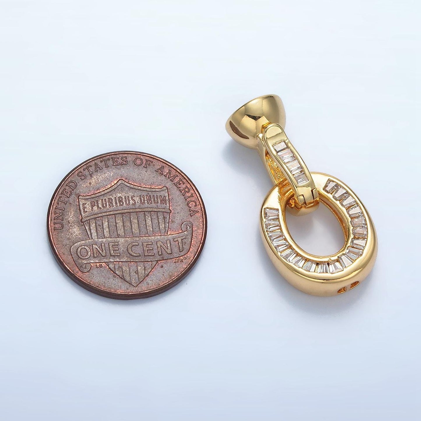 24k gold filled cz cord end caps cz baguette leather cord end cap w/ push gate clasp for jewelry making supplies, cord cap for bracelet z901