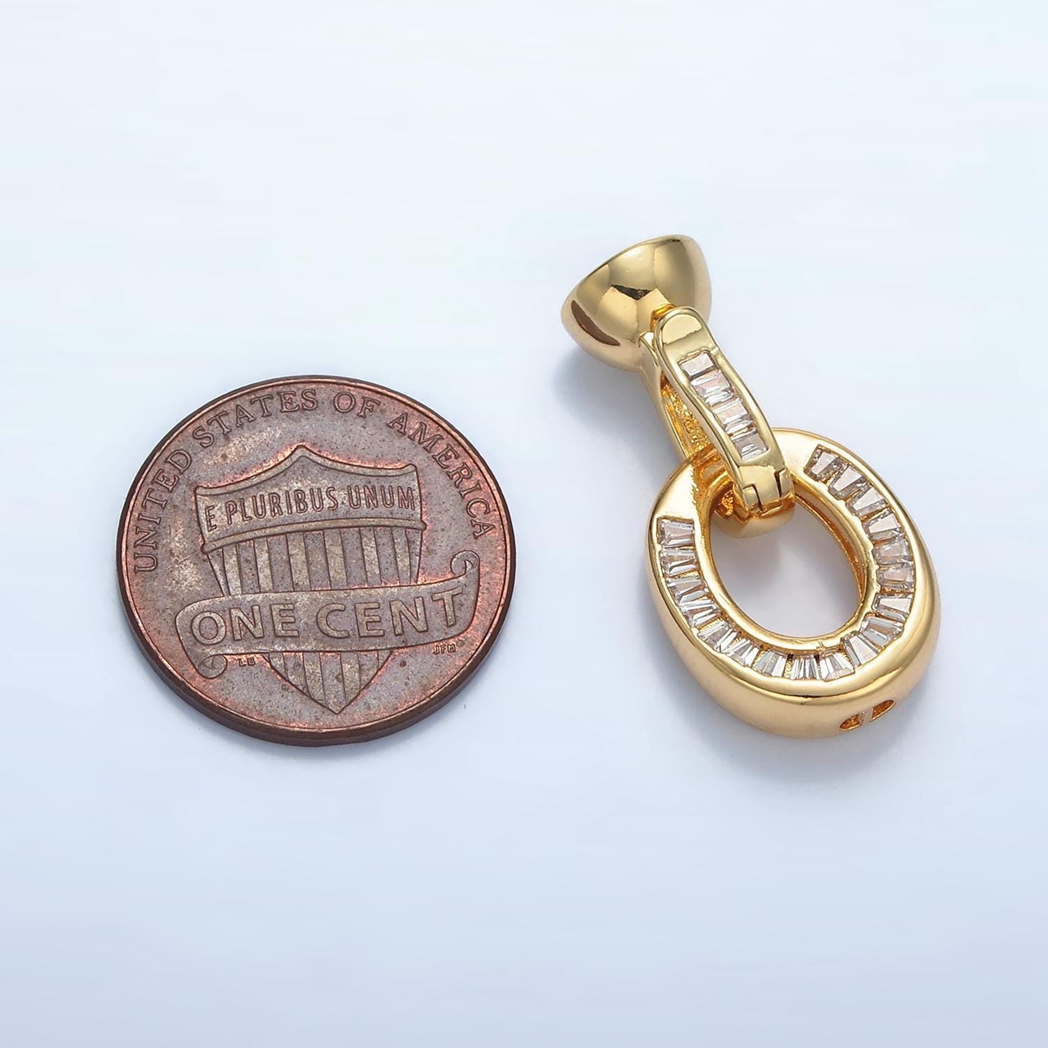 24k gold filled cz cord end caps cz baguette leather cord end cap w/ push gate clasp for jewelry making supplies, cord cap for bracelet z901