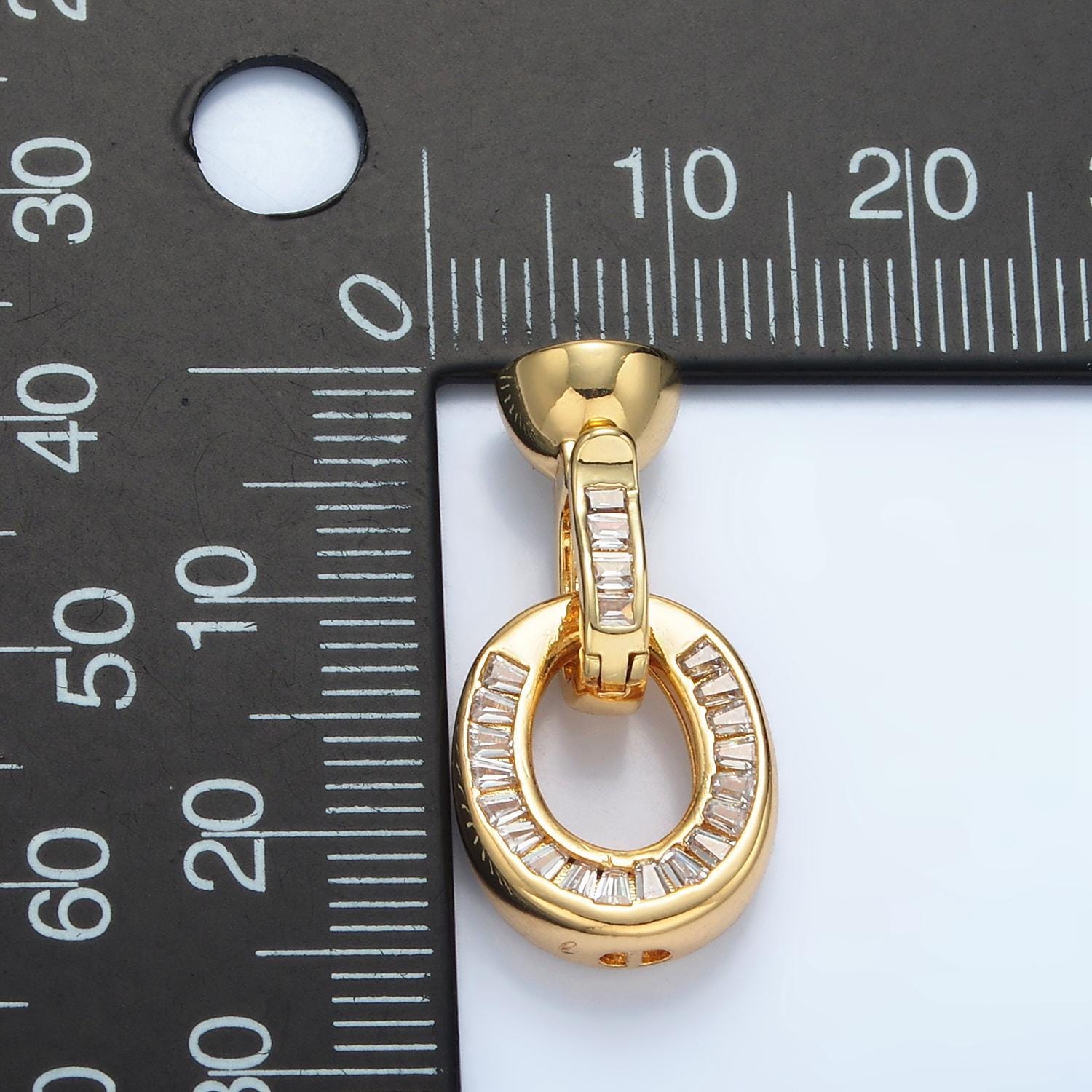 24k gold filled cz cord end caps cz baguette leather cord end cap w/ push gate clasp for jewelry making supplies, cord cap for bracelet z901