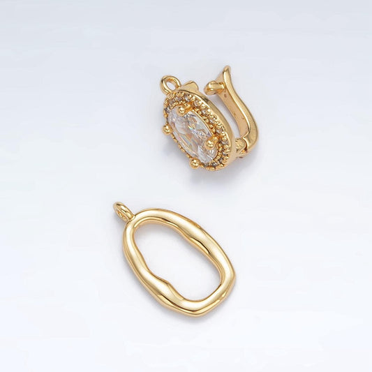 Cubic oval removable bail, gold charm enhancer clasp, pendant bail clasp, necklace making oval snap lock z890