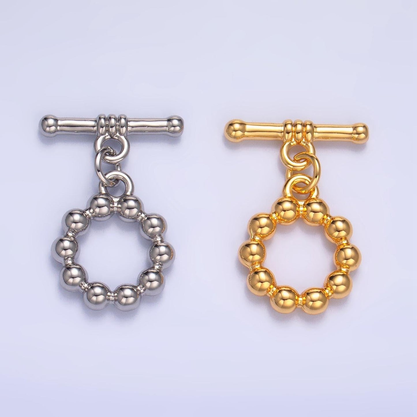 Round beaded bubble 24k gold filled toggle clasps closure supply in gold & silver | z-884