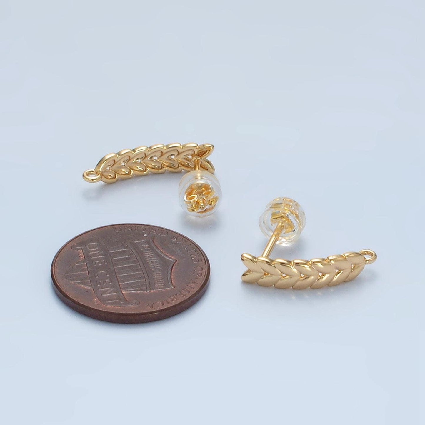 Open loop feather drop stud earrings findings 24k gold filled z-876