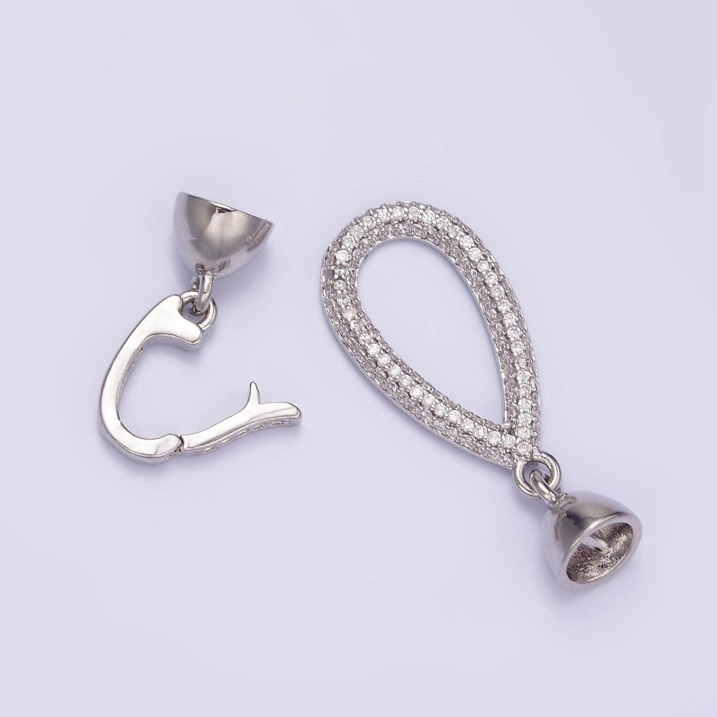 Silver hook loop micro paved cz connector jewelry findings supply end clasp for pearl bead jewelry making | z-817